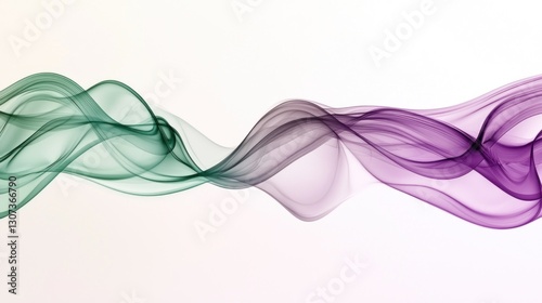 Abstract flowing waves of multicolored vapor displayed on white background