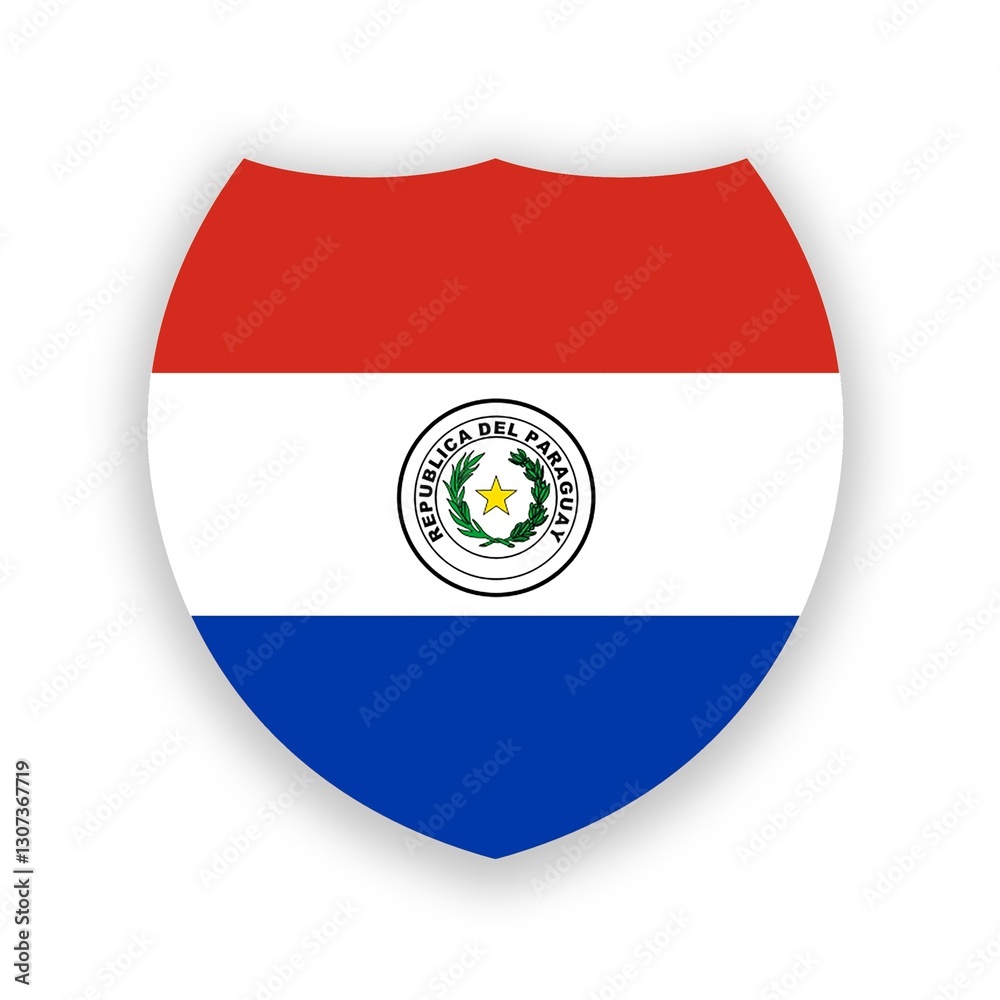 Fototapeta premium Paraguay national flag in the shape of a shield isolated on white. Illustration