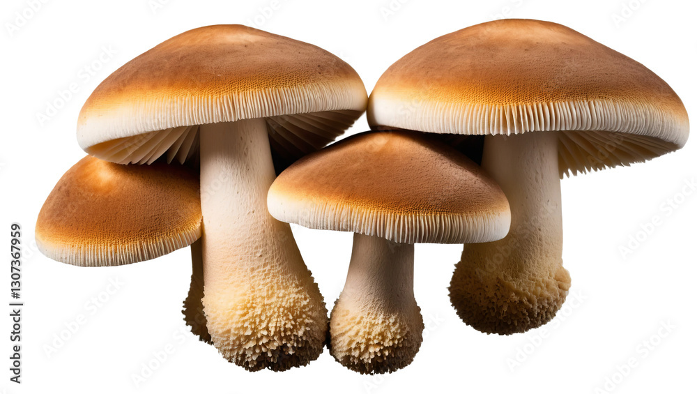 Fresh and Colorful Mushrooms Displayed on a White Background Fresh and Colorful Mushrooms Displayed on a White Background