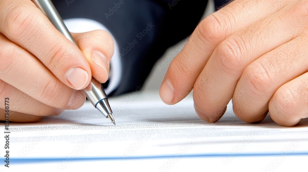 Close-Up Of Hands Signing Important Document Close-Up Of Hands Signing Important Document
