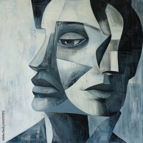 Abstract portrait, multiple faces, muted tones