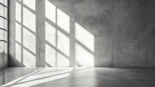 Minimalist Interior Space with Dramatic Shadows from Large Windows  Industrial Style Elements and Smooth Concrete Floor for Modern Design Concepts