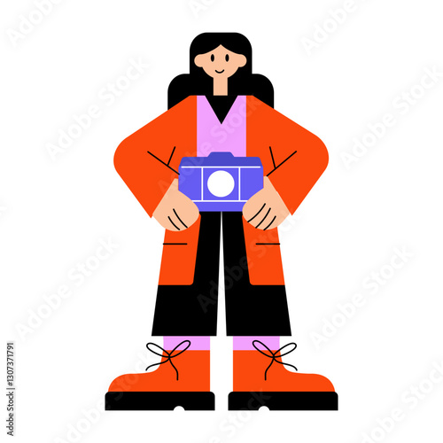 Female photographer flat style character illustration