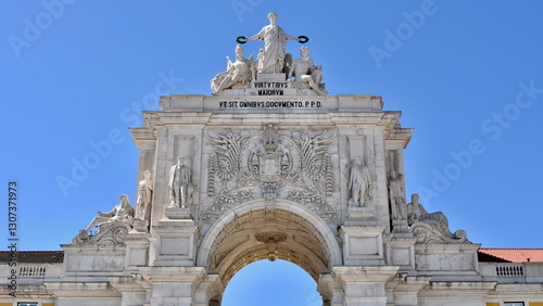 Rua Augusta Arch Seen from Commerce Plaza, Lisbon, Portugal