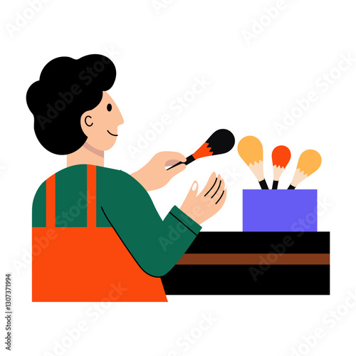 Character cleaning artist brushes, flat illustration