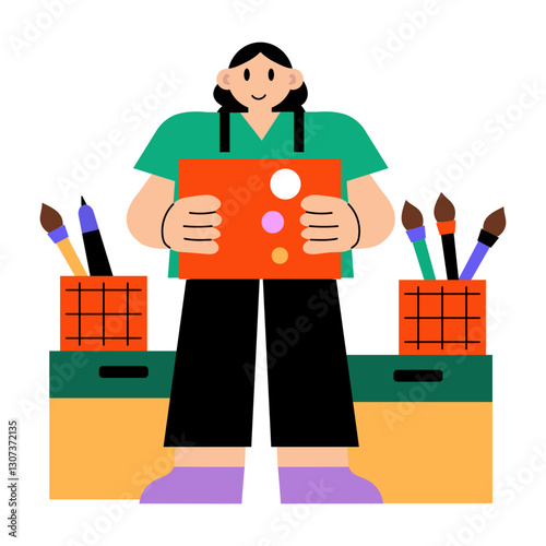 A flat character illustration of a diy artist