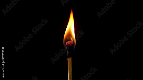 matchstick is burning isolated on black background
