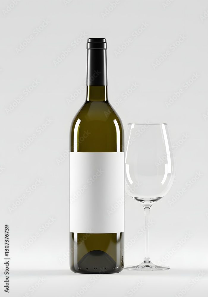 Blank Wine Bottle and Wineglass Mockup on a Bright and Clean Background Blank Wine Bottle and Wineglass Mockup on a Bright and Clean Background