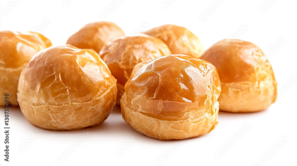 Delicious golden brown pastry puffs sweet treats bakery food bread baked tasty yummy white shiny