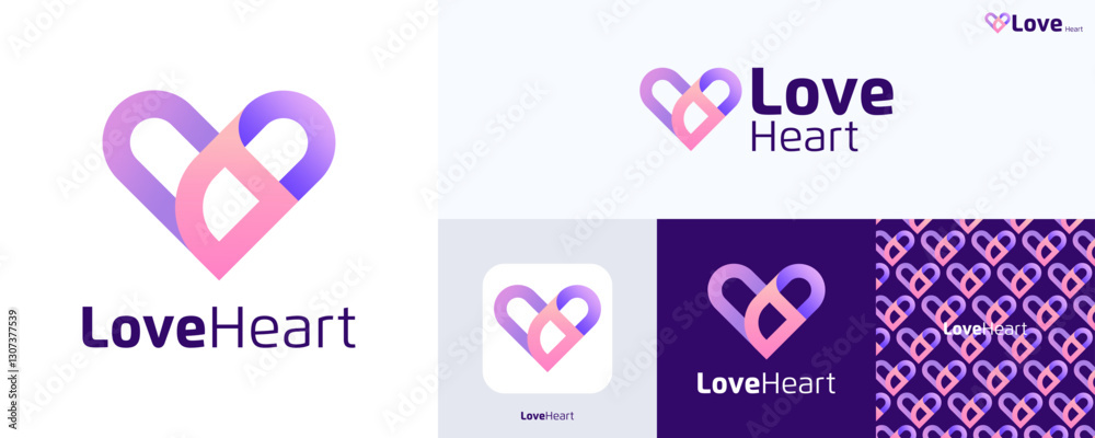 Obraz premium Love heart logo design, Vibrant love Logo with colorful gradient style used pink purple, Simple modern love icon sign, Creative concept Dynamic love Logo for dating app or find mate and Brand identity