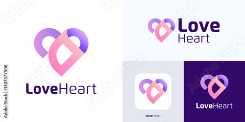 Love heart logo design, Vibrant love Logo with colorful gradient style used pink purple, Simple modern love icon sign, Creative concept Dynamic love Logo for dating app or find mate and Brand identity