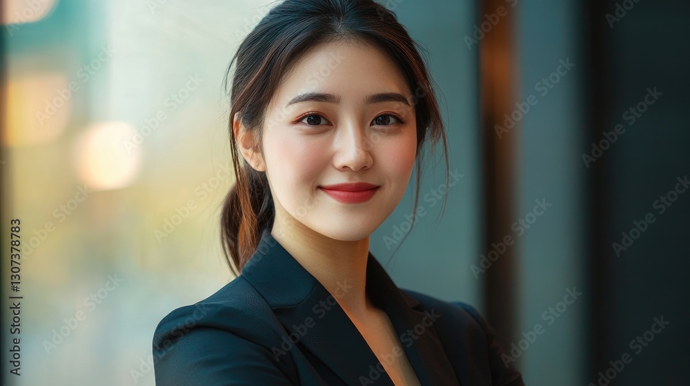 Obraz premium A smiling woman in a dark blazer looking at the camera