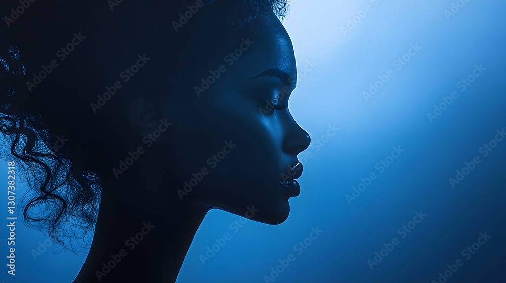 Elegant Profile of a Woman's Face in Silhouette Against Twilight Elegant Profile of a Woman's Face in Silhouette Against Twilight