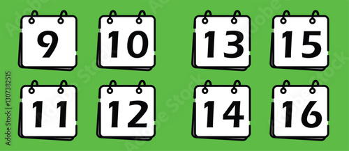 Calendar icons showing consecutive numbers from nine to sixteen