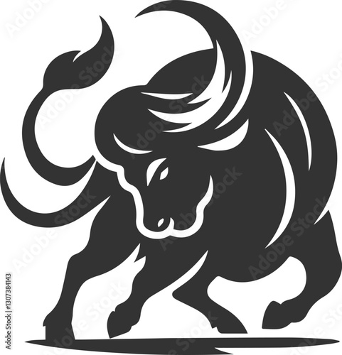 A buffalo twisting its body aggressively and turning to face an enemy animal vector silhouette
