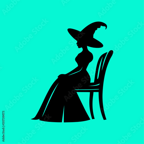 Elegant Witch Silhouette Sitting on a Chair