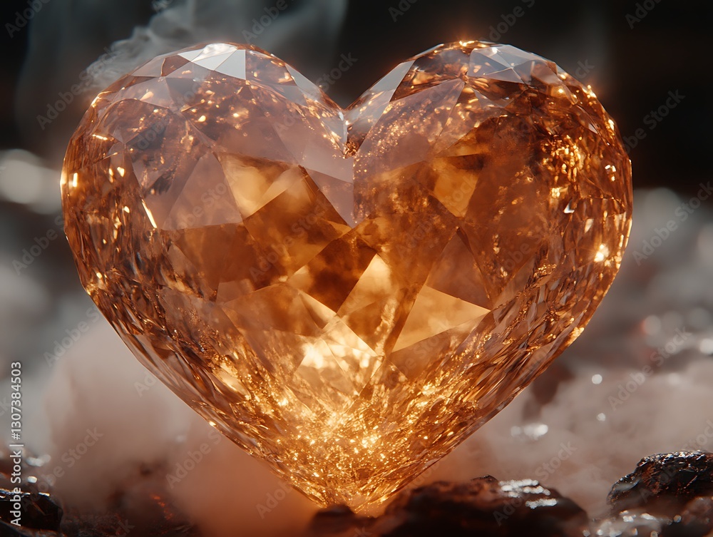 Fototapeta premium Glowing Heart Gem in Smoke