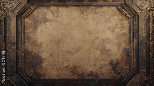 Antique textured background with ornate metallic frame, featuring a distressed vintage look with gold and bronze details