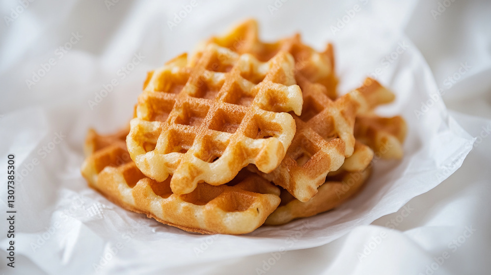 Delicious golden brown waffles breakfast sweet treat food home made grid snack honey syrup tasty
