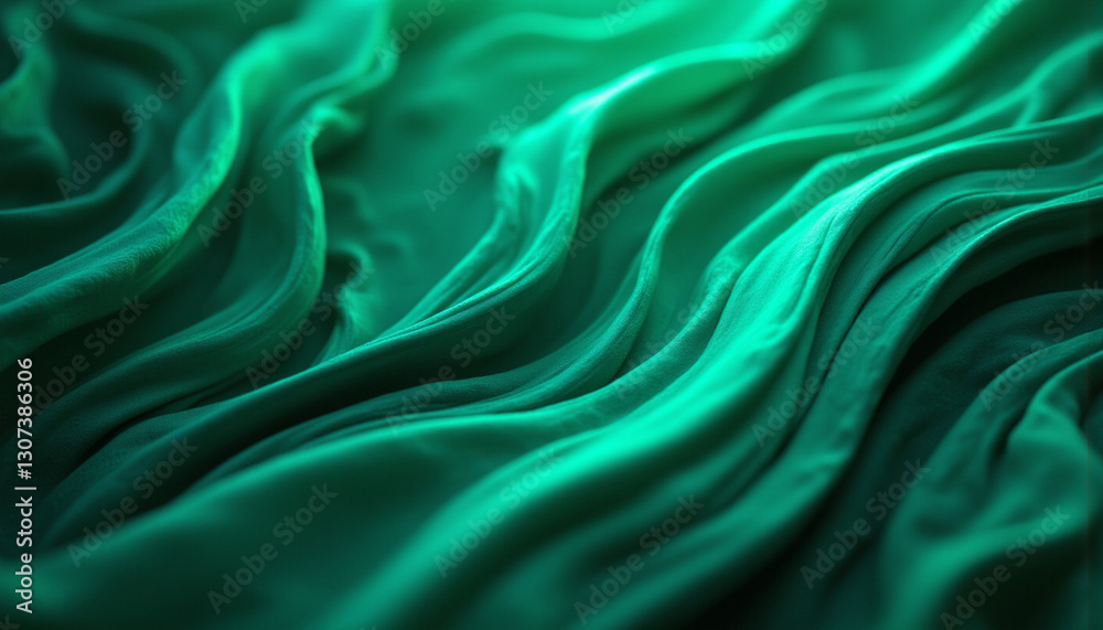 Obraz premium Luxurious aventurine green fabric with flowing waves and texture