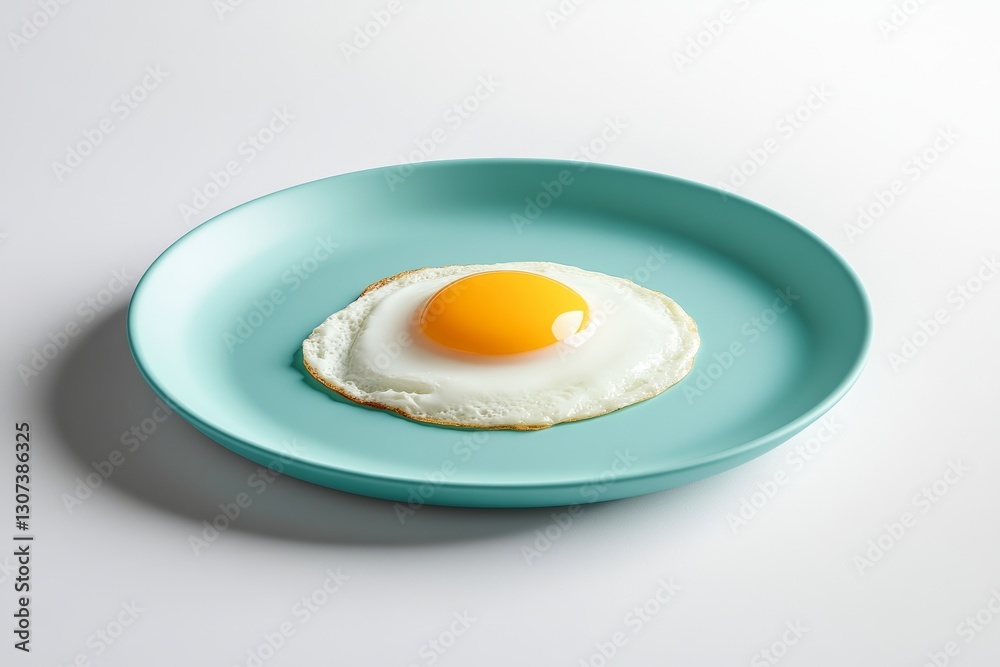 Fried egg on turquoise plate highlighting minimalist culinary design Fried egg on turquoise plate highlighting minimalist culinary design