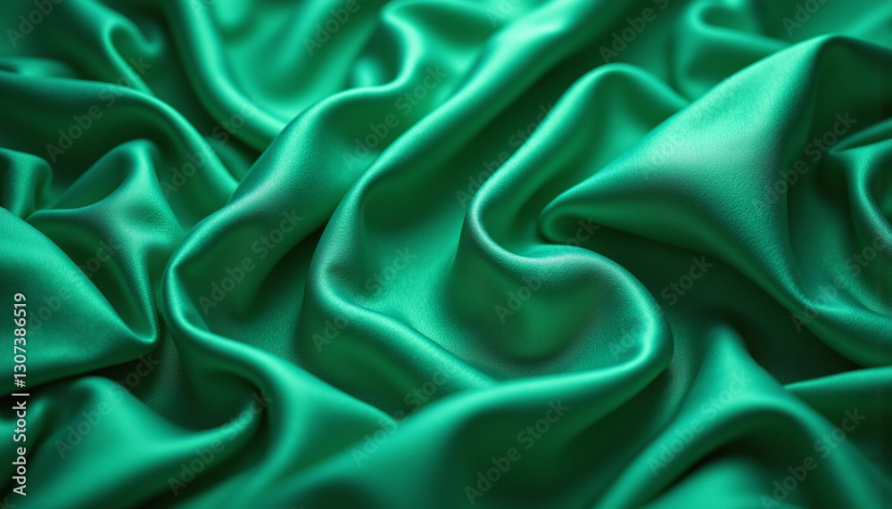 Obraz premium Luxurious green silk fabric drapery with smooth, flowing texture