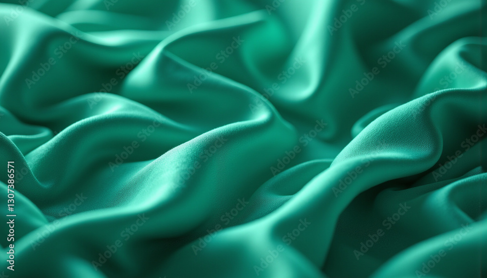 Fototapeta premium Luxurious green satin fabric with soft, flowing texture and rich color