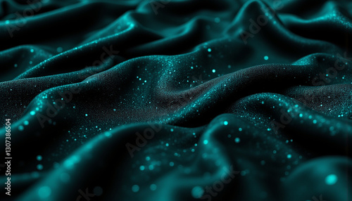 Luxurious dark teal fabric with shimmering texture and soft waves