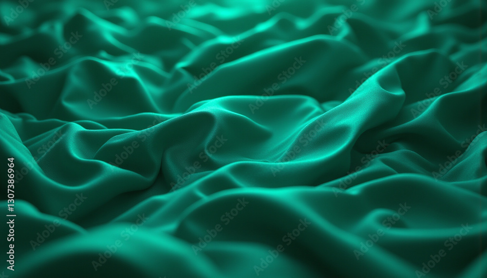 Fototapeta premium Satin fabric in emerald green with soft, flowing waves and folds