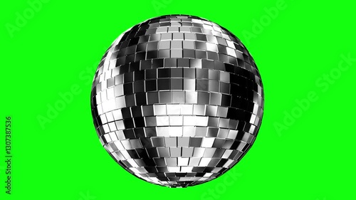 Disco ball metallic color spinning on green screen. 3d render disco ball retro mirrorball motion.