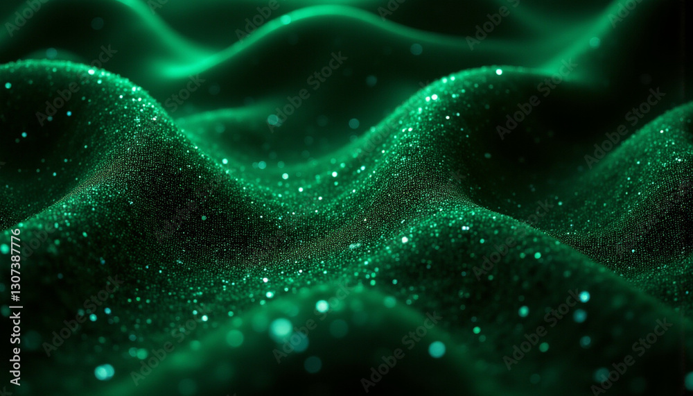 Glittering emerald waves create mesmerizing abstract design Glittering emerald waves create mesmerizing abstract design