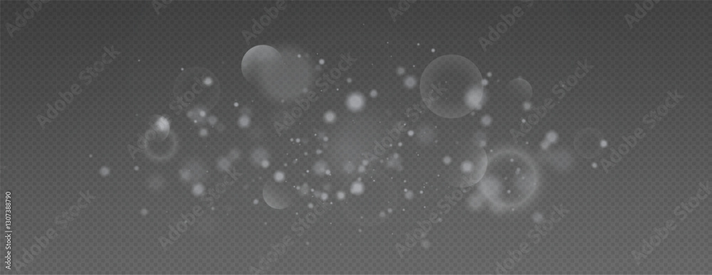 Bokeh light effect background, christmas white dust, festive glitter dust for banners, cards, advertisement. Christmas glowing dust background png, vector.