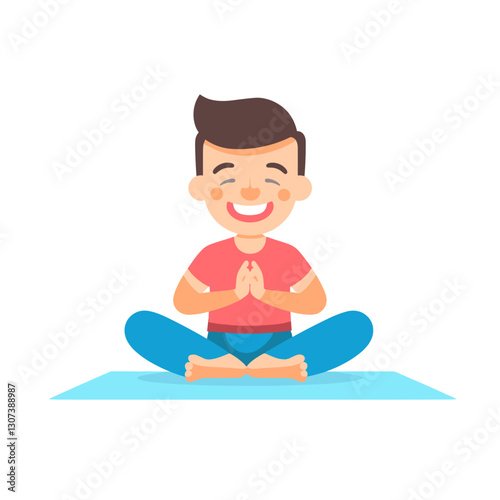 Cartoon person sitting on yoga mat in meditation pose