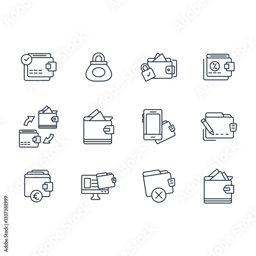 Wallet icon set.vector.Editable stroke.linear style sign for use web design,logo.Symbol illustration.