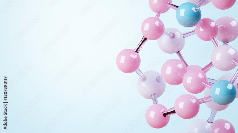 Pastel Pink Blue White Sphere Molecular Structure 3D Render Pastel Pink Blue White Sphere Molecular Structure 3D Render