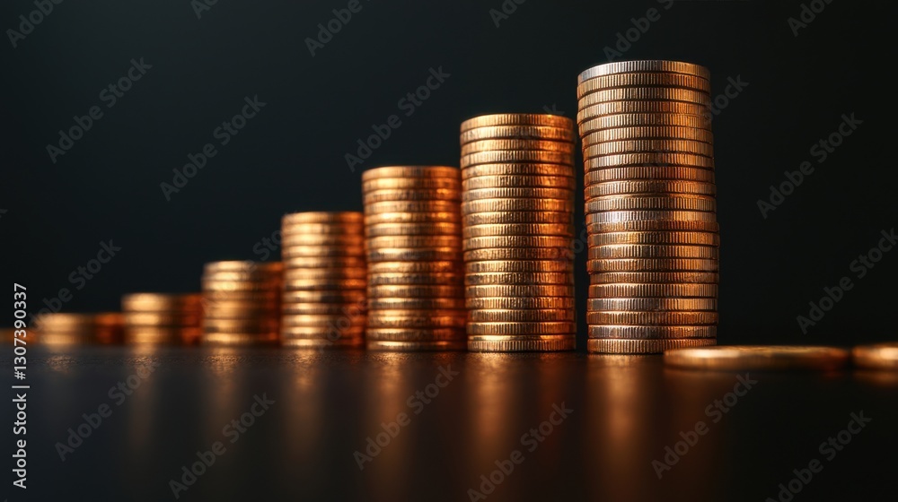 Stacks of coins arranged in ascending order, symbolizing growth, wealth, and financial progress against a dark background. Stacks of coins arranged in ascending order, symbolizing growth, wealth, and financial progress against a dark background.