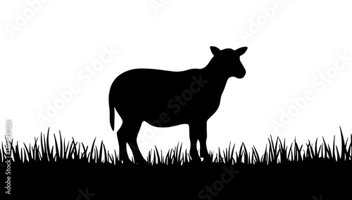 Silhouette of a cow standing in grass