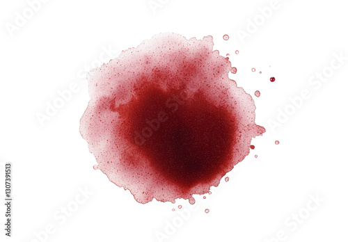 Isolated on a white background, the top view of red ketchup splatters reveals the texture of a tomato pure
