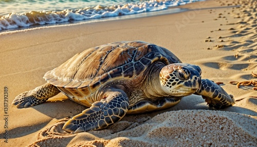 Sea Turtle Resting Peacefully Beach photo