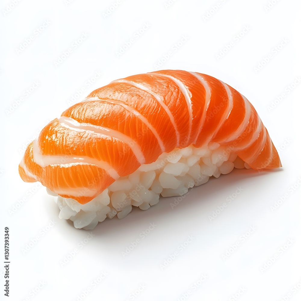 Fresh Salmon Sushi Slice on White Background Perfect for Culinary Imagery Fresh Salmon Sushi Slice on White Background Perfect for Culinary Imagery