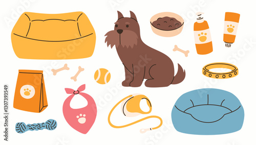 Set of cute dog toys. Flat vector illustration.