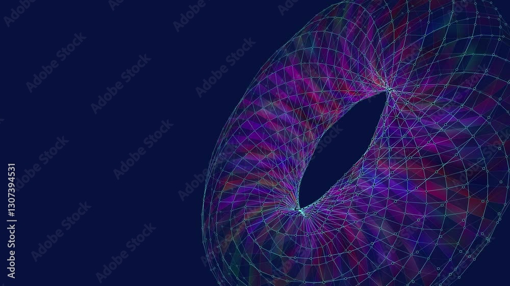Abstract futuristic wireframe torus shape with grid on blue. Concept for technology and science.