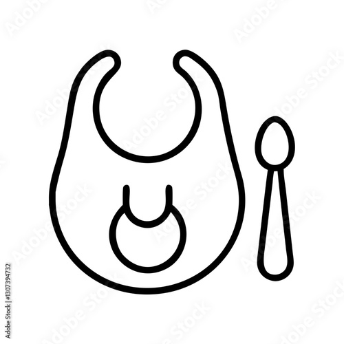 Baby bib and spoon icon in black outline style