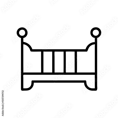 Baby crib icon in black outline style
