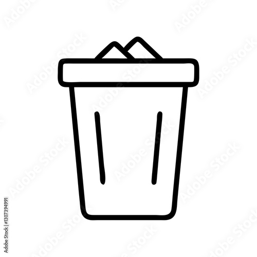 Trash bin outline icon with garbage on white background