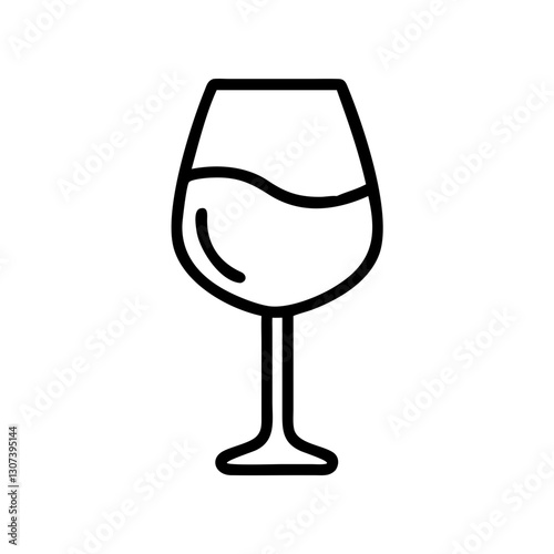 Wine glass outline icon with liquid on white background