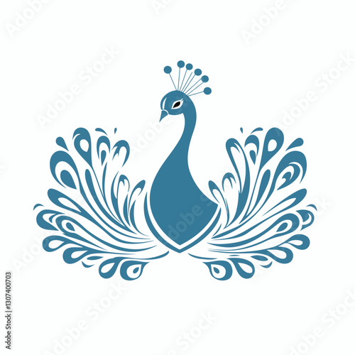 peacock logo design with a towering tail and a leaf shape