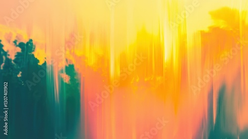 abstract background with sunflower fields and blurred greenery, rich yellow tones, natural light, soft gradients, tranquil and harmonious design, minimalistic style