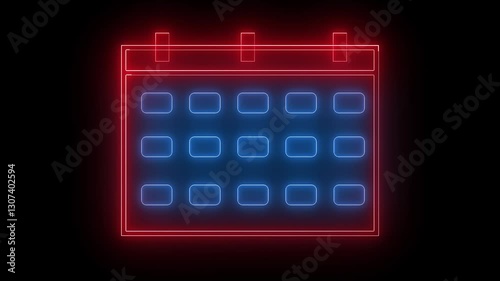 neon glowing red blue color calendar icon animation with black background.