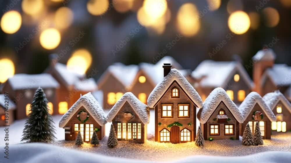 a small village with a warm and magical Christmas atmosphere, complete with snow, glowing lights and charming decorations footage,hd,4k